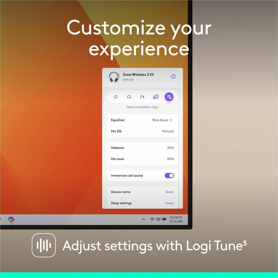 Logitech Zone Wireless 2 ES - Noise-Canceling Wireless Headset with Adaptive Hybrid ANC, Bluetooth, Graphite