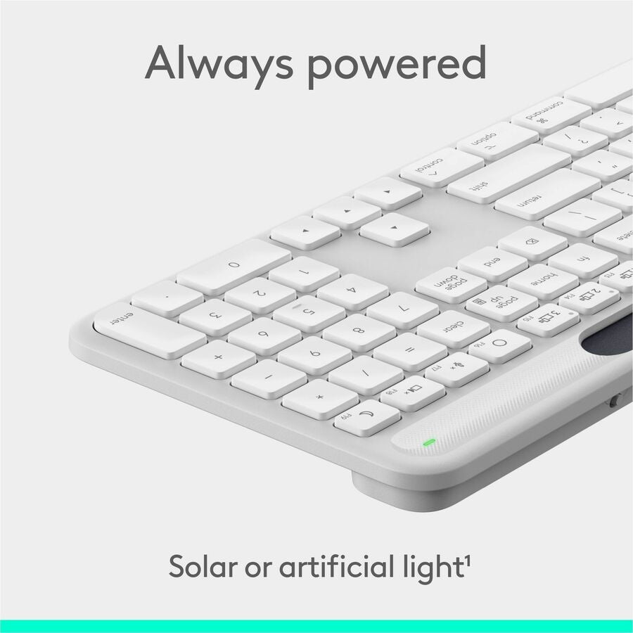 Logitech Signature Slim Solar+ keyboard for Mac, solar and artificial light powered, durable battery that lasts up to 10 years, customizable keys, Bluetooth, White