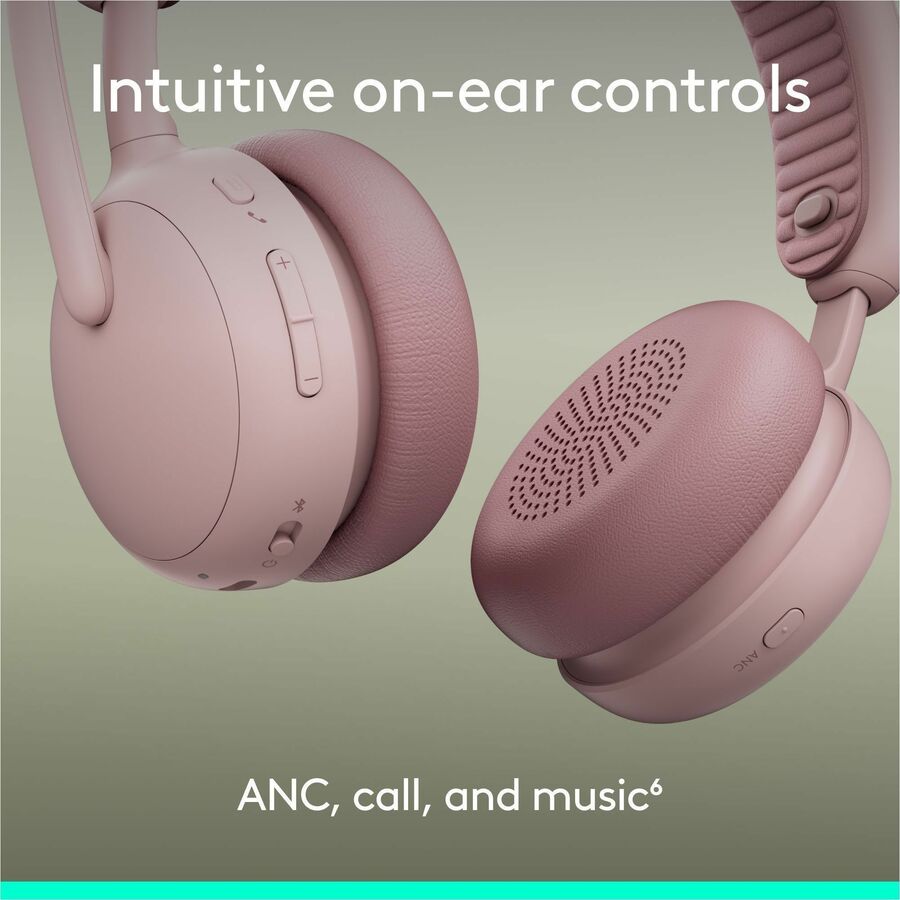 Logitech Zone Wireless 2 ES - Noise-Canceling Wireless Headset with Adaptive Hybrid ANC, Bluetooth, Rose