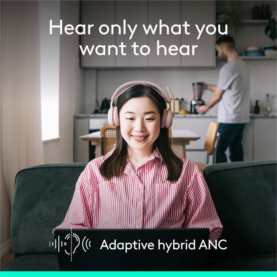Logitech Zone Wireless 2 ES - Noise-Canceling Wireless Headset with Adaptive Hybrid ANC, Bluetooth, Rose