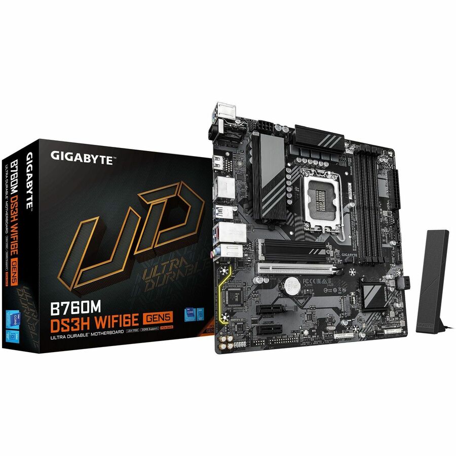 GIGABYTE Ultra Durable B760M DS3H WF6E GEN5 Gaming Desktop Motherboard - Intel B760 Chipset - Socket LGA-1700 - Micro ATX