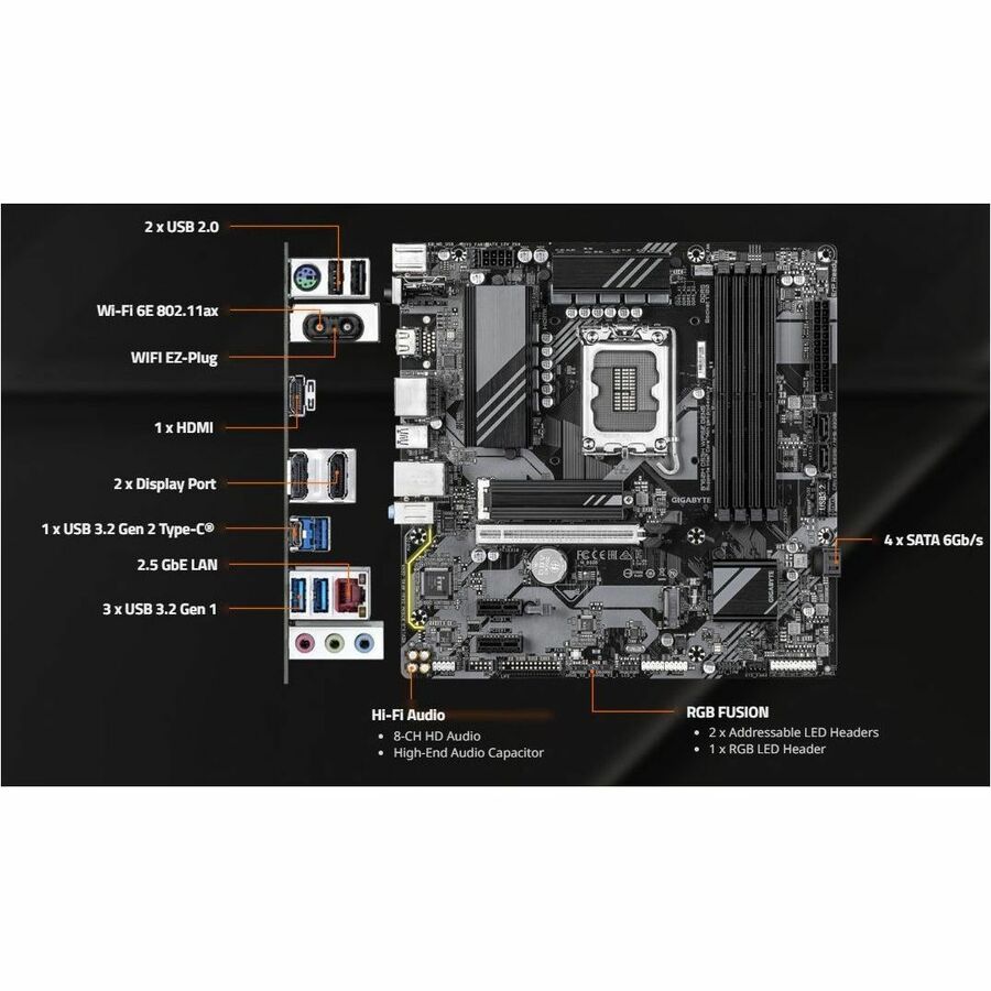 GIGABYTE Ultra Durable B760M DS3H WF6E GEN5 Gaming Desktop Motherboard - Intel B760 Chipset - Socket LGA-1700 - Micro ATX