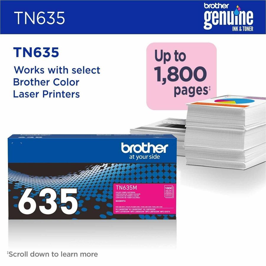 Brother TN635M Original Standard Yield Laser Toner Cartridge - Magenta - 1 Pack