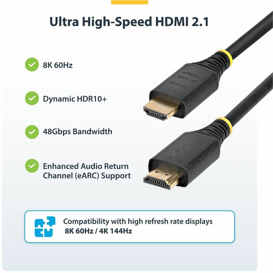 StarTech.com 3ft (1m) Certified Ultra High Speed HDMI Cable, 8K 60Hz/4K 120Hz, HDMI 2.1 Cable with HDR10+ / eARC, 48Gbps, 8K HDMI Cord