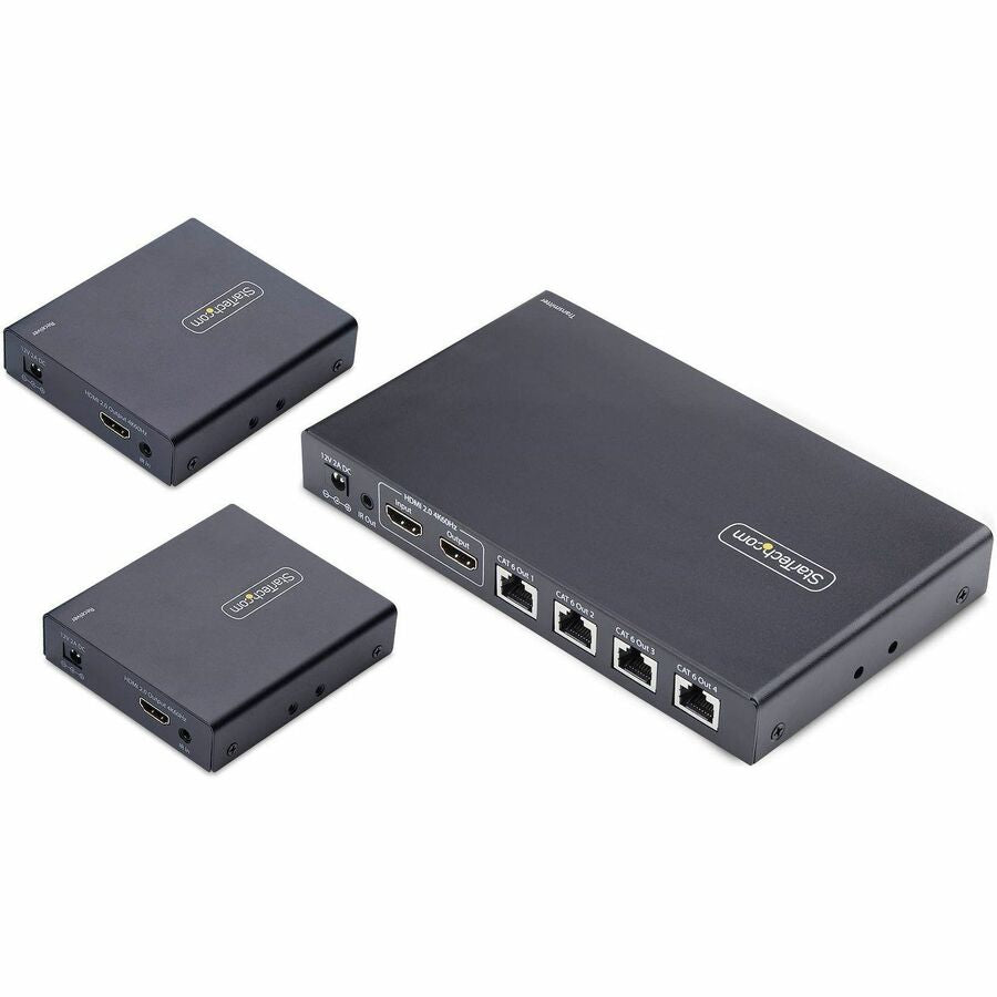 StarTech.com 4-Port HDMI Extender and Splitter Over CAT6, 4K 60Hz, Up to 230ft (70m), 1x4 HDMI over Ethernet Distribution Kit, 1 In 4 Out