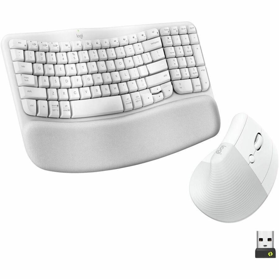 Logitech Wave Keys & Lift Vertical Mouse - Ergonomic Wireless Keyboard and Mouse Combo - with Cushioned Palm Rest (Off-white)