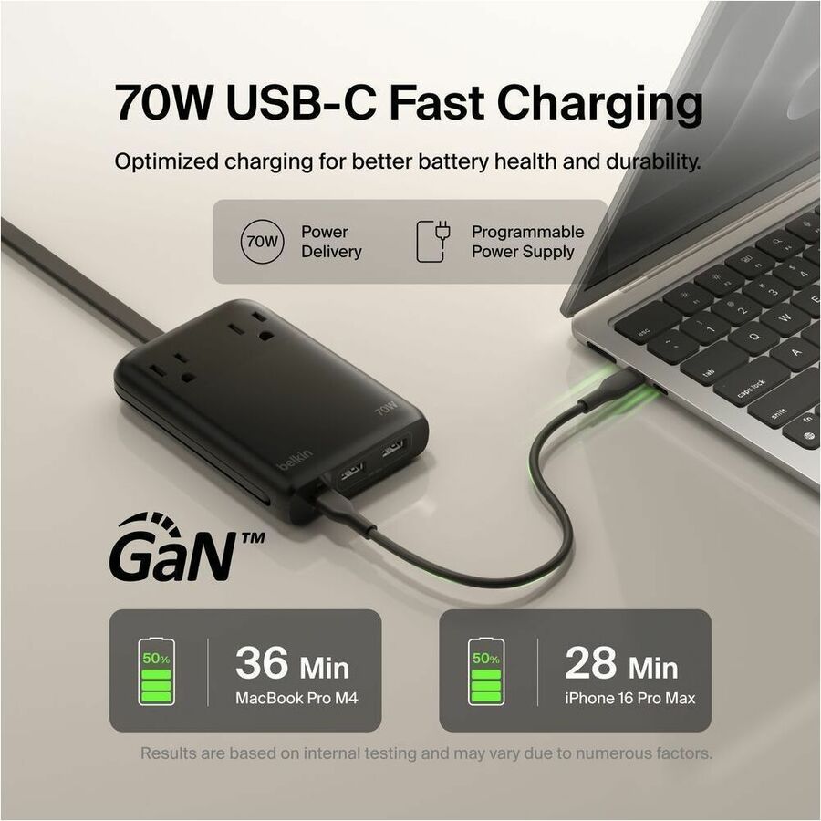 Belkin 2-Outlet Charging Station with USB Ports and USB-C Cable 70W