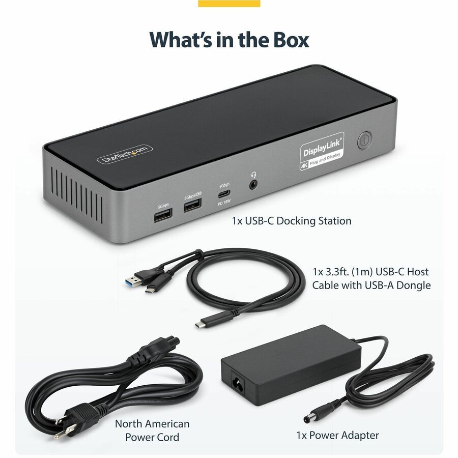 StarTech.com Triple-Monitor USB-C Docking Station, 140W Laptop Charging Dock for MacBook Pro and Windows, 4K 60Hz, TAA