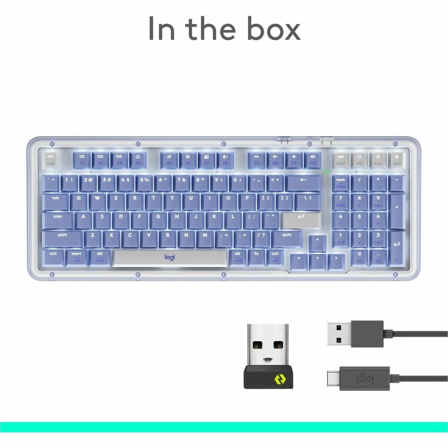 Logitech Alto Keys K98M Wireless Mechanical Keyboard, Customizable Keyboard with Vibration Absorbing Gasket, Backlit Keys, Lilac