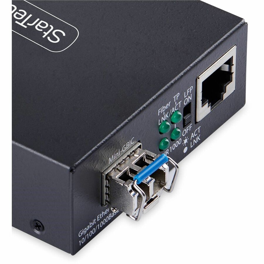 StarTech.com Gigabit Ethernet Copper-to-Fiber Media Converter, SM LC, 20km, 10/100/1000 Mbps, RJ45 to LC, 9K Jumbo Frames, TAA Compliant