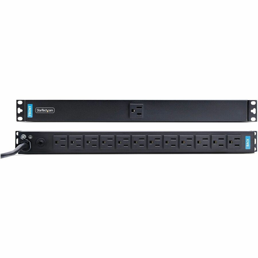 StarTech.com 13-Outlet Rackmount PDU, 1U Server Power Strip, 1x Front and 12x Rear Ports, Mounted Power Distribution Unit for 19in Racks