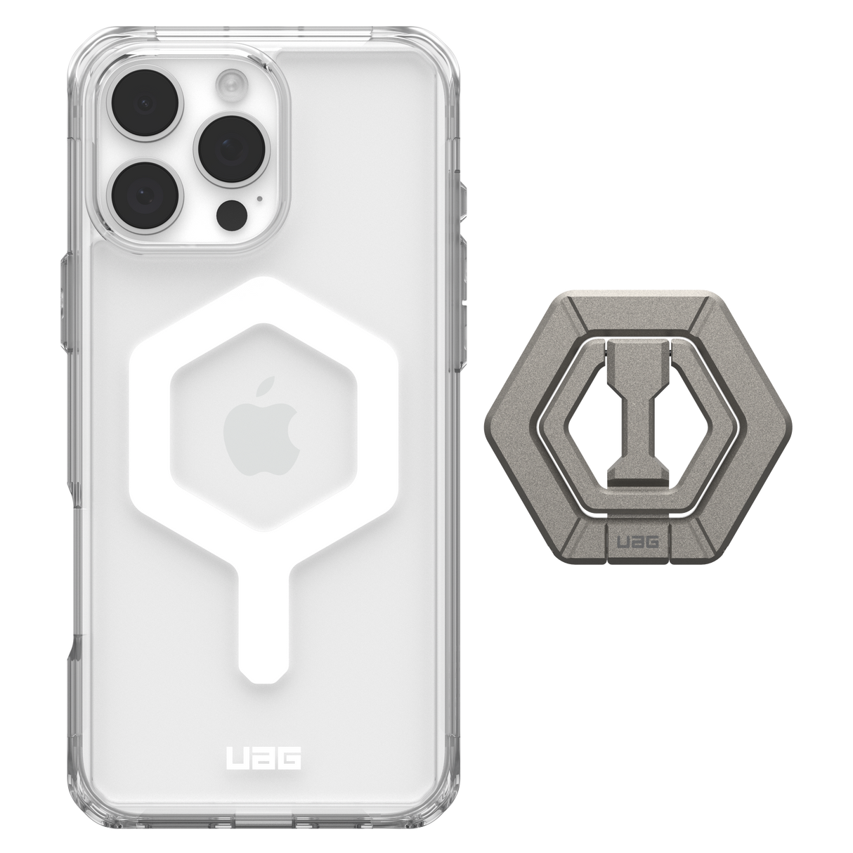 Urban Armor Gear Uag - Plyo Magsafe Case And Ring Stand For Apple Iphone 16 Pro Max - Ice White And Titanium
