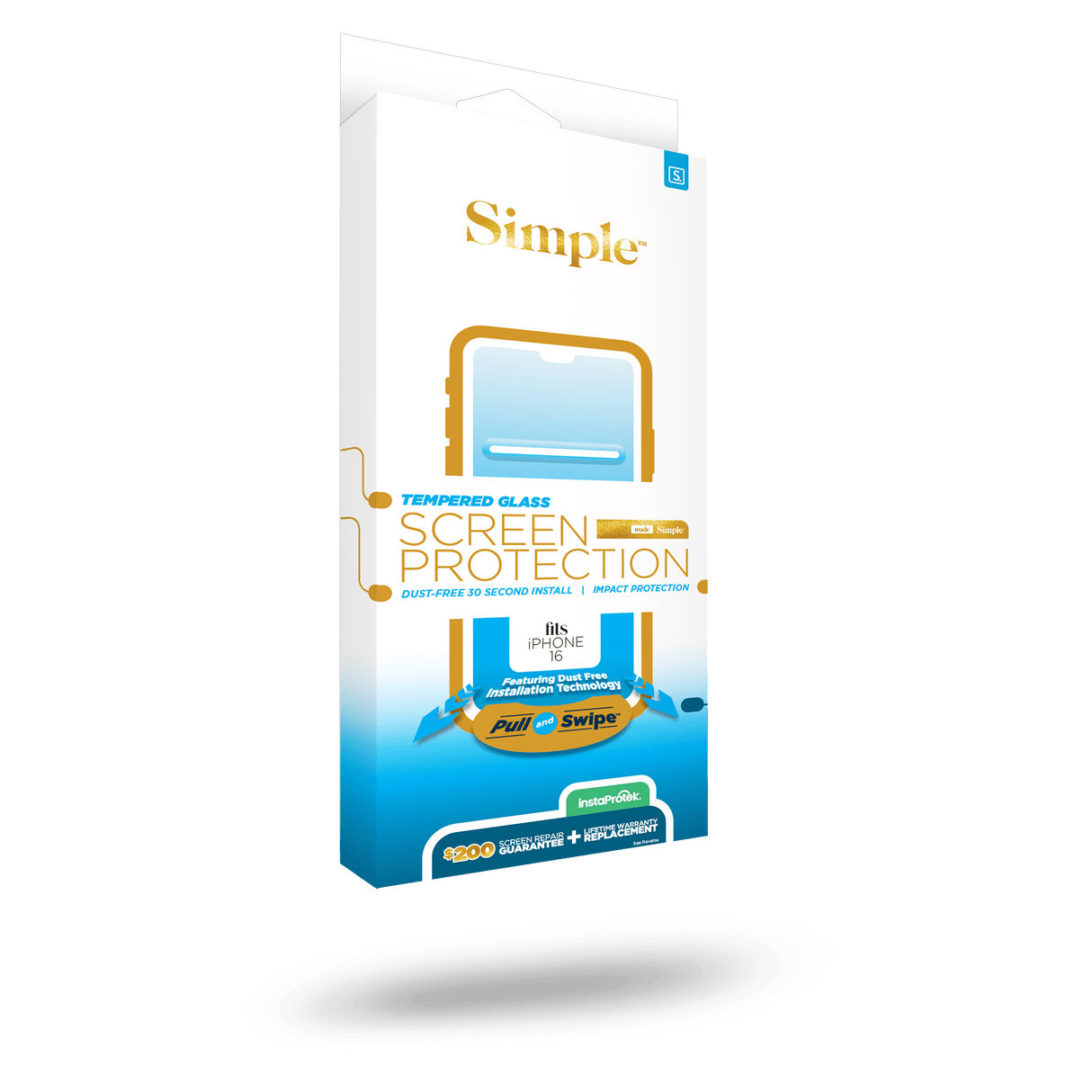 Simple - 200 Guided Tempered Glass Screen Protector For Apple Iphone 16 / Iphone 15 - Clear