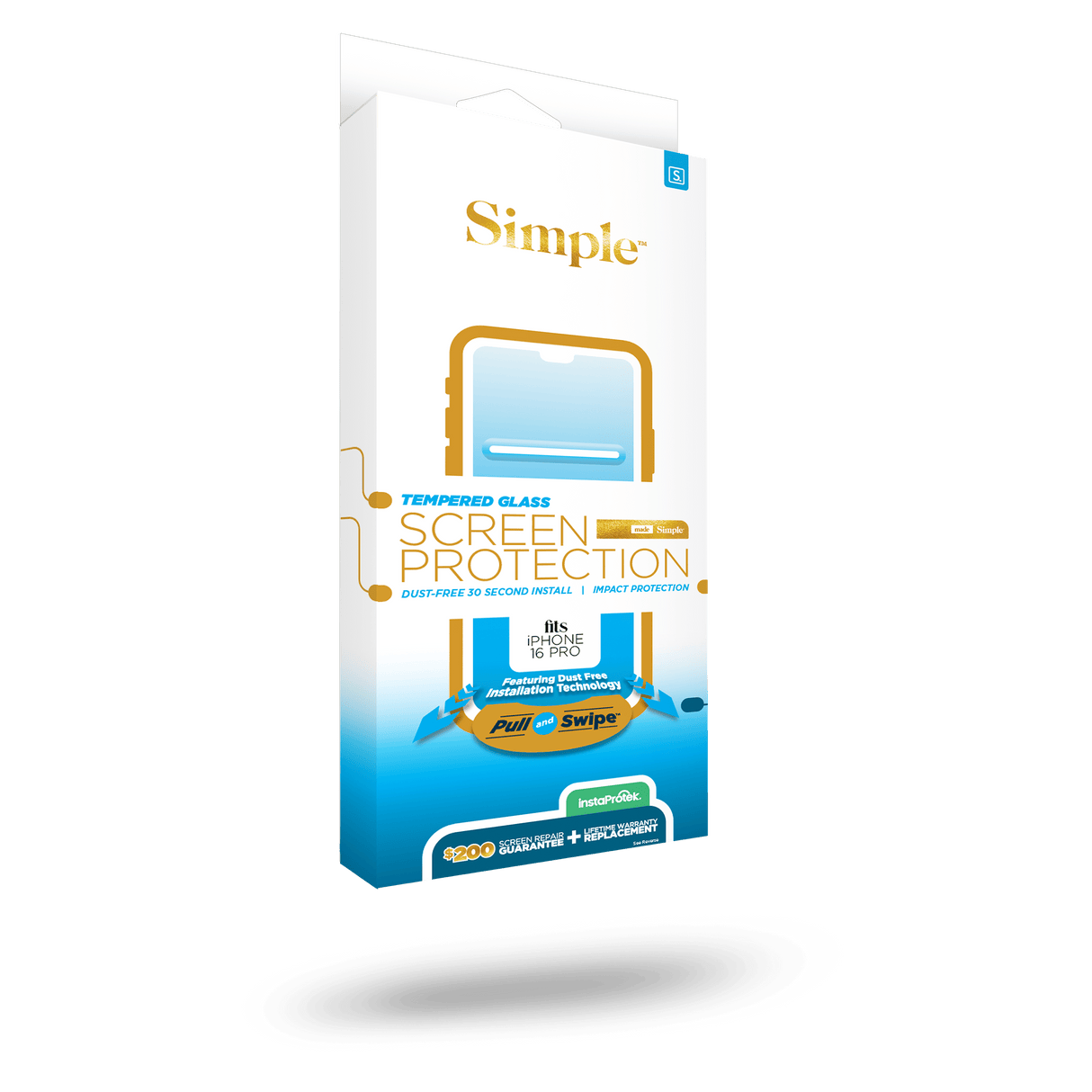 Simple - 200 Guided Tempered Glass Screen Protector For Apple Iphone 16 Pro - Clear