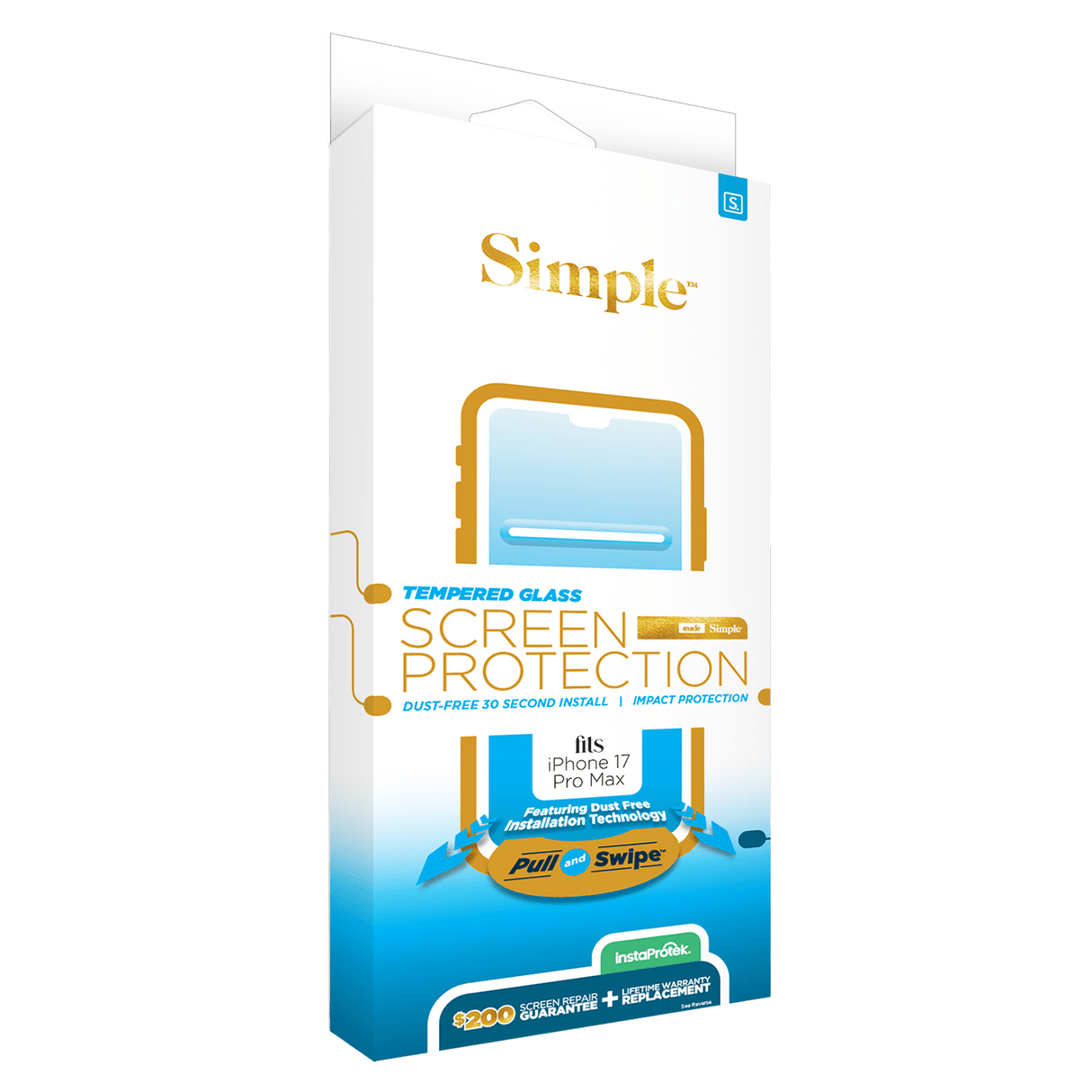 Simple 200 Dust Removal Guided Tempered Glass Screen Protector for Apple iPhone 17 Pro Max - Clear