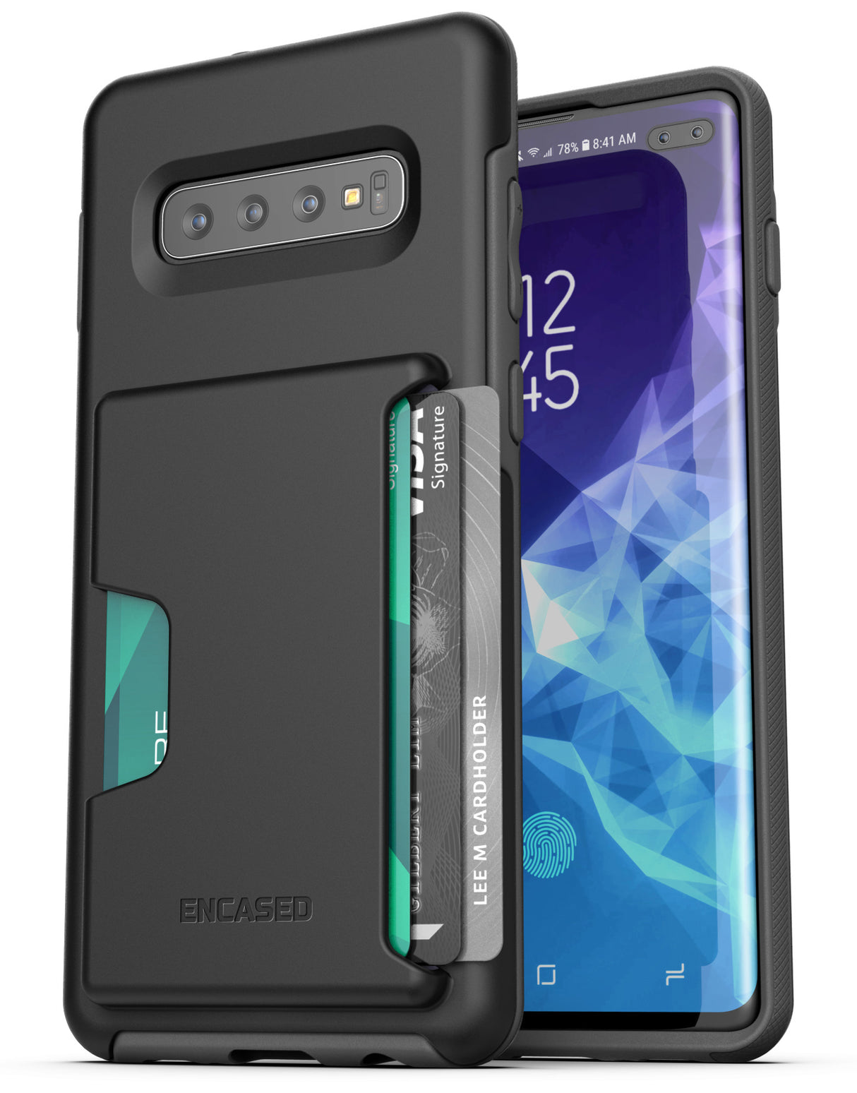 Encased Phantom GALAXY S10 PLUS WALLET CASE, ULTRA SLIM CREDIT CARD AND ID HOLDER - BLACK