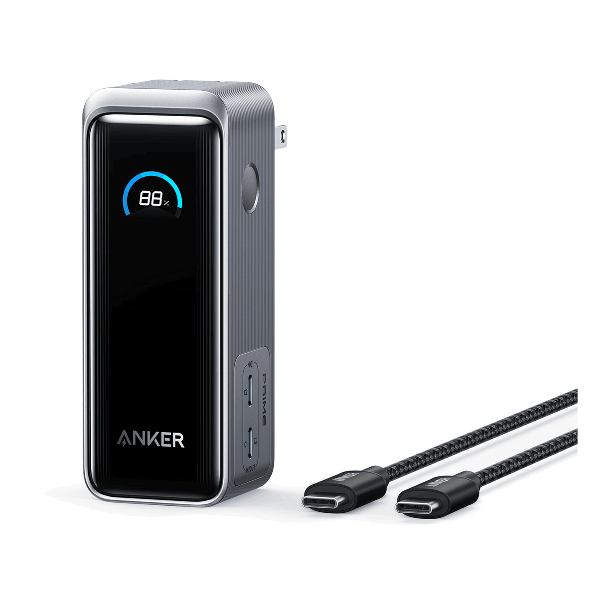 Anker - Prime Power Bank 9600 Mah With Built In Usb C Cable And Fusion Wall Charger 65w - Black