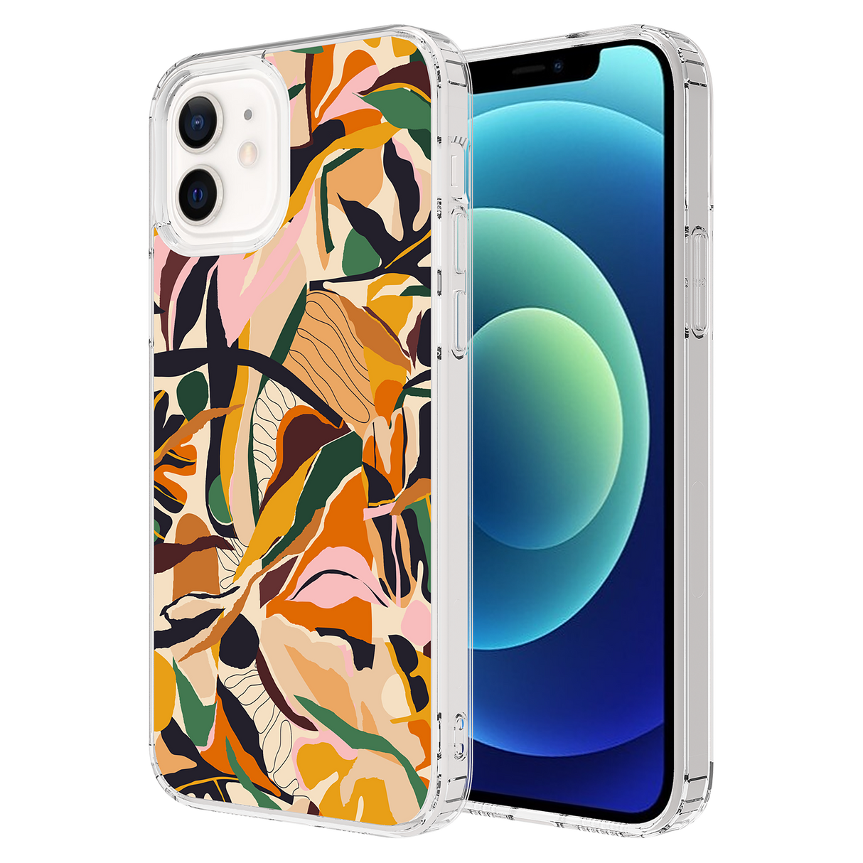 Ampd - Tpu / Acrylic Hd Print Case For Apple Iphone 12 - Floral Orange Pattern