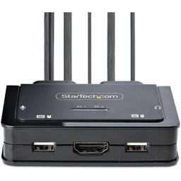 StarTech.com 2-Port Hybrid USB-C HDMI Cable KVM Switch, 4K 60Hz, Compact KVM with 6ft/1.8m USB-A & 4ft/1.2m USB-C Integrated Cables 2