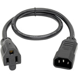 Eaton Tripp Lite Series NEMA 5-15R to C14 Computer AC Power Cable - 13A, 125V, 16 AWG, 2 ft. (0.61 m), Black