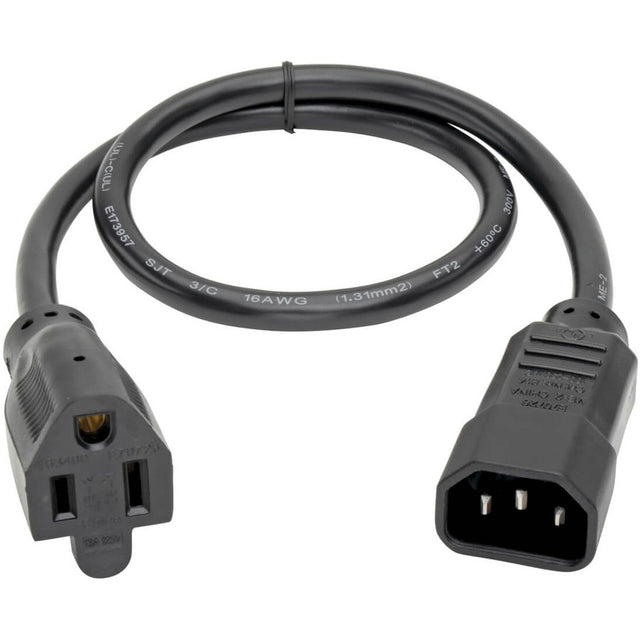 Eaton Tripp Lite Series NEMA 5-15R to C14 Computer AC Power Cable - 13A, 125V, 16 AWG, 2 ft. (0.61 m), Black