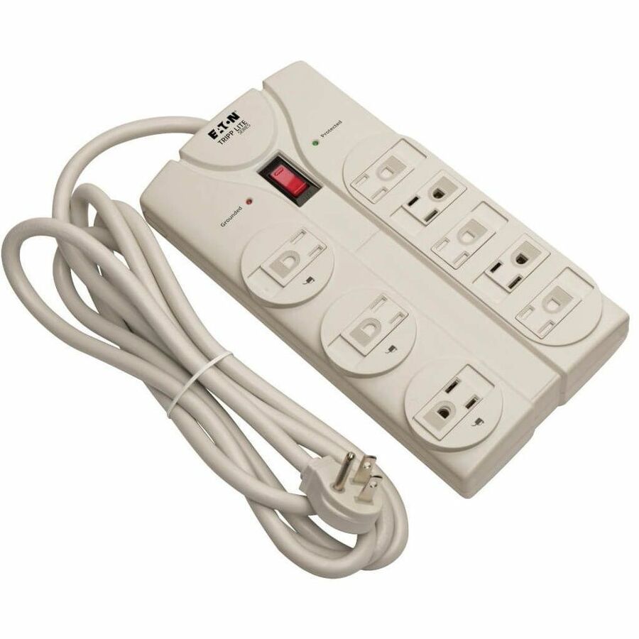 Eaton Tripp Lite Series Protect It! 8-Outlet Surge Protector, 8 ft. Cord with Right-Angle Plug, 1440 Joules, Diagnostic LEDs, Light Gray Housing