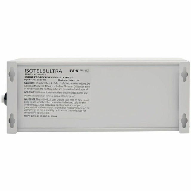 Eaton Tripp Lite Series Isobar 8-Outlet Surge Protector, 12 ft. Cord with Right-Angle Plug, 3840 Joules, Diagnostic LEDs, Tel/Fax/Modem, Metal