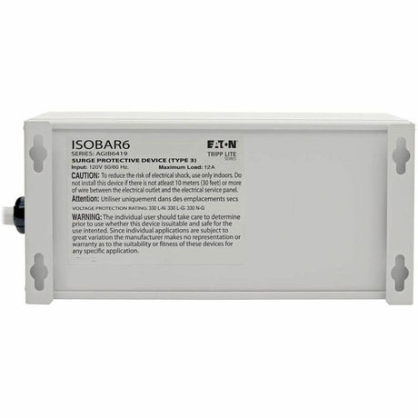 Eaton Tripp Lite Series Isobar 6-Outlet Surge Protector, 6 ft. Cord with Right-Angle Plug, 3330 Joules, Diagnostic LEDs, Metal Housing