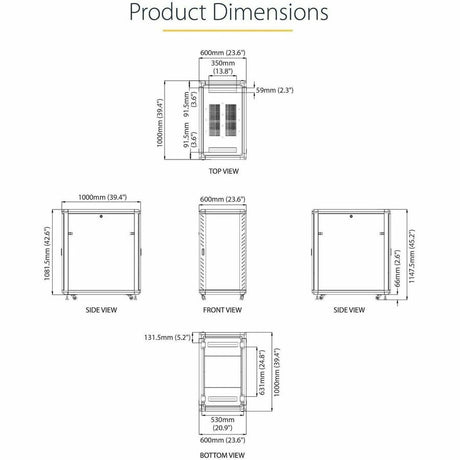 StarTech.com 22U 36in Knock-Down Server Rack Cabinet with Caster