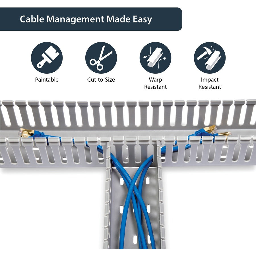 StarTech.com 3x3in Open Slot Wiring Cable Raceway Duct, Server Rack Cable Management, PVC Cable Cover, Cord Hider / Organizer, TAA