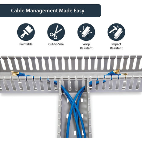 StarTech.com 3x3in Open Slot Wiring Cable Raceway Duct, Server Rack Cable Management, PVC Cable Cover, Cord Hider / Organizer, TAA