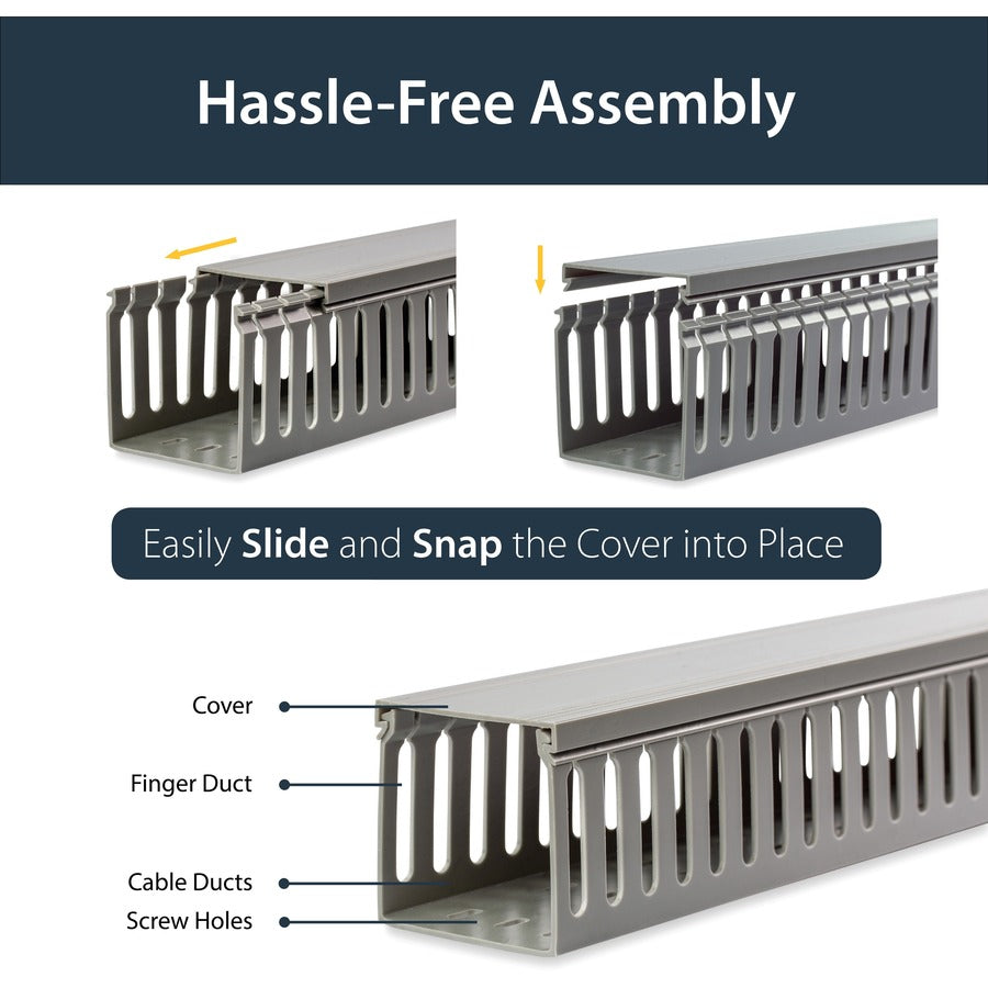 StarTech.com 3x3in Open Slot Wiring Cable Raceway Duct, Server Rack Cable Management, PVC Cable Cover, Cord Hider / Organizer, TAA