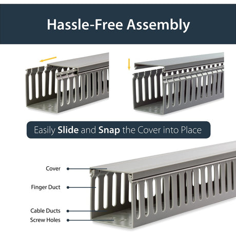 StarTech.com 3x3in Open Slot Wiring Cable Raceway Duct, Server Rack Cable Management, PVC Cable Cover, Cord Hider / Organizer, TAA