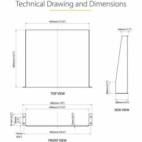StarTech.com 2U Server Rack Cabinet Shelf - Fixed 16" Deep Cantilever Rackmount Tray for 19" Data/AV/Network Enclosure w/cage nuts, screws