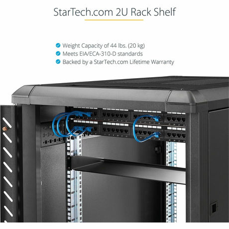 StarTech.com 2U Server Rack Cabinet Shelf - Fixed 16" Deep Cantilever Rackmount Tray for 19" Data/AV/Network Enclosure w/cage nuts, screws