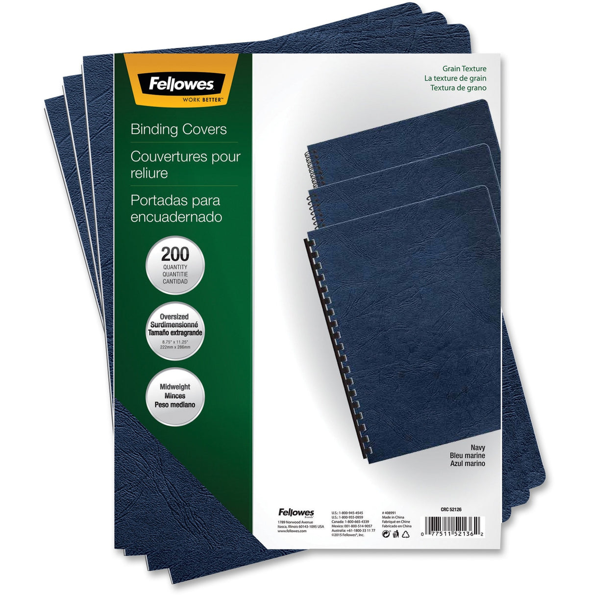 Fellowes Grain Presentation Covers - Oversize, Navy, 200 pack