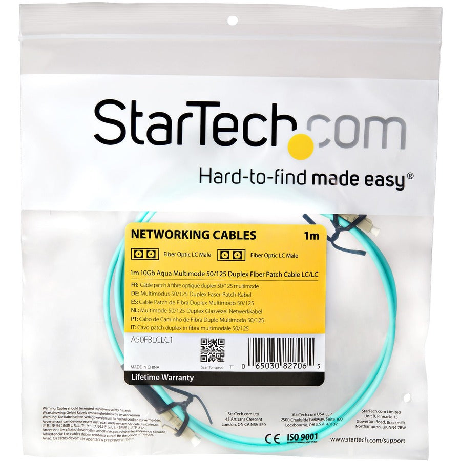 StarTech.com 1m Fiber Optic Cable - 10 Gb Aqua - Multimode Duplex 50/125 - LSZH - LC/LC - OM3 - LC to LC Fiber Patch Cable