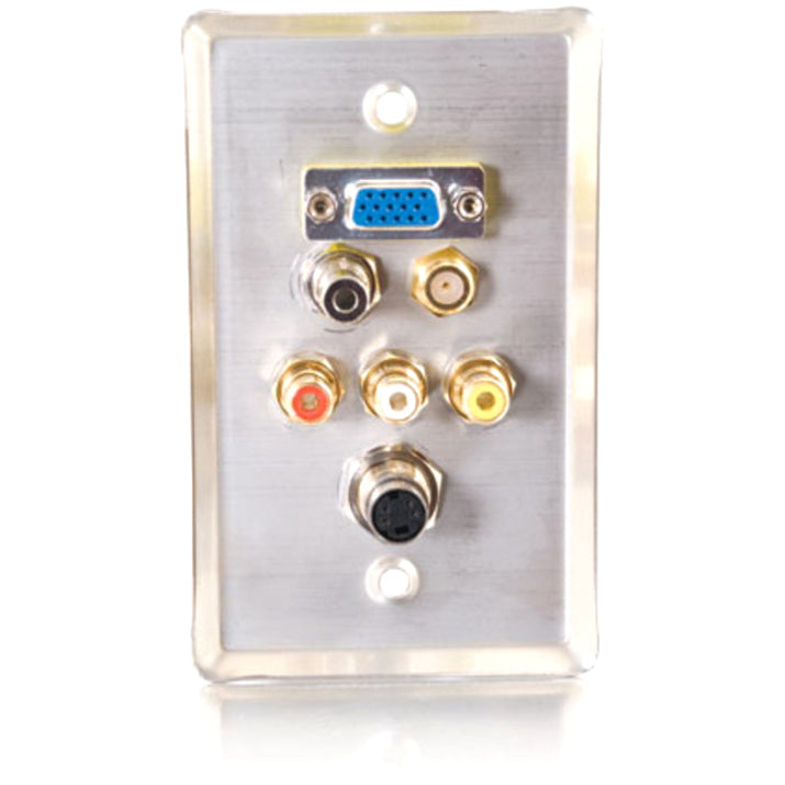 C2G Single Gang HD15 VGA + F-Type + 3.5mm + S-Video + RCA Audio/Video Wall Plate - Black