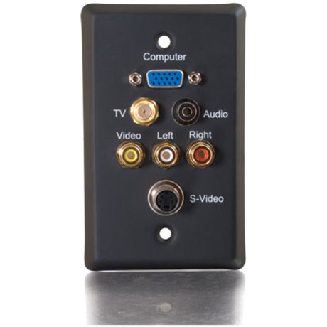 C2G Single Gang HD15 VGA + F-Type + 3.5mm + S-Video + RCA Audio/Video Wall Plate - Black