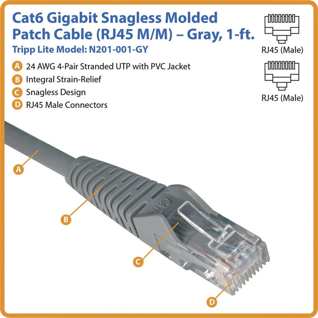 1FT CAT6 PATCH CABLE M/M GRAY