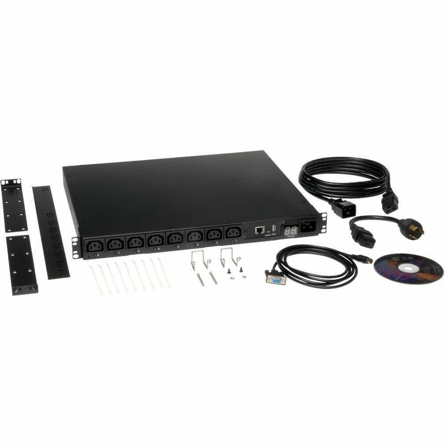 Eaton 3.7kW Single-Phase 208/230V Switched PDU - LX Platform, 8 C13 Outlets, C20 Input with L6-20P Adapter, 2.4m Cord, 1U Rack-mount, TAA
