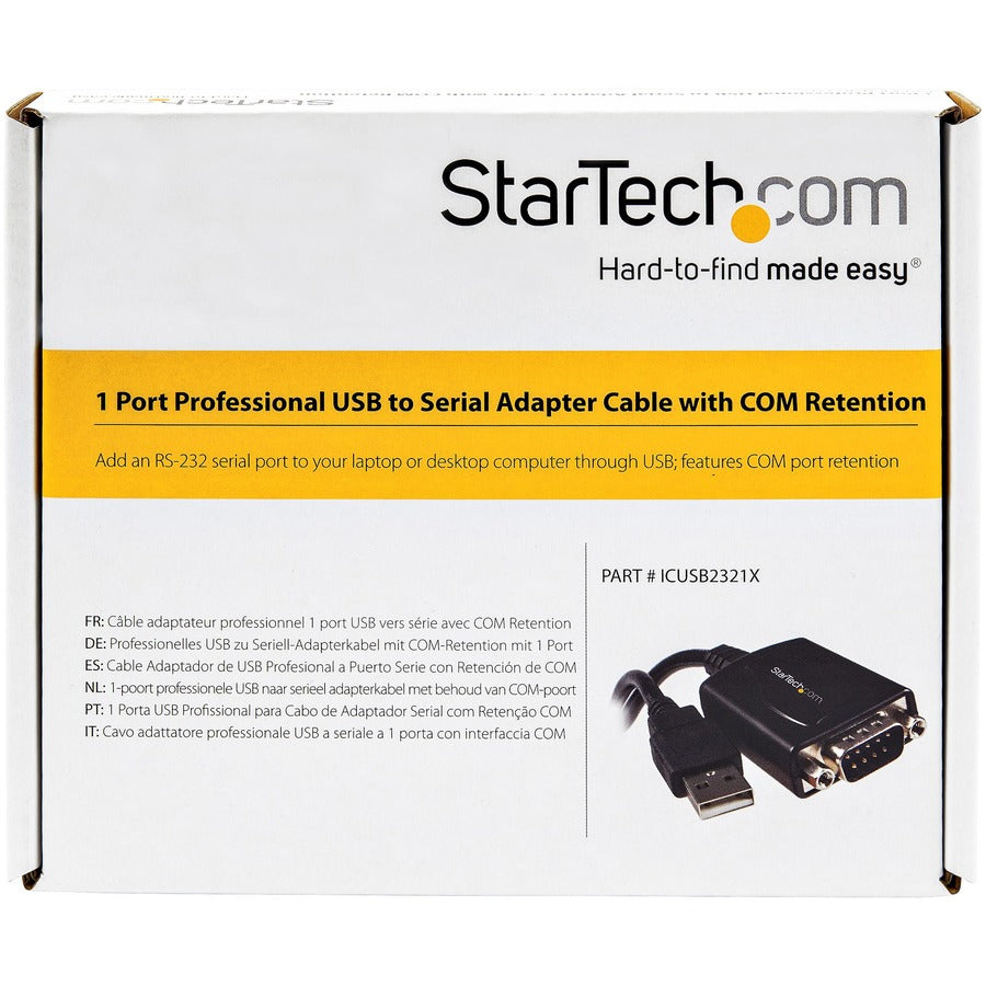 StarTech.com 1ft (30cm) 1-Port Professional USB to Serial Adapter Cable with COM Retention, USB to RS232 Adapter - TAA
