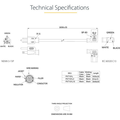 StarTech.com 6ft (1.8m) Computer Power Cord, NEMA 5-15P to Right Angle C13, 10A 125V, 18AWG, Replacement AC Power Cord, Monitor Power Cable