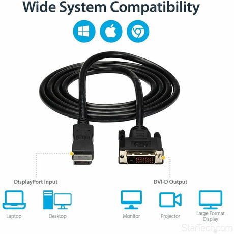 StarTech.com 10ft (3m) DisplayPort to DVI Cable, DisplayPort to DVI-D Adapter/Converter Cable, 1080p Video, DP 1.2 to DVI Monitor Cable