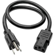 Eaton Tripp Lite Series Computer Power Cord, NEMA 5-15P to C13 - Heavy-Duty, 15A, 125V, 14 AWG, 2 ft. (0.61 m), Black