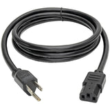 Eaton Tripp Lite Series Computer Power Cord, NEMA 5-15P to C13 - Heavy-Duty, 15A, 125V, 14 AWG, 6 ft. (1.83 m), Black