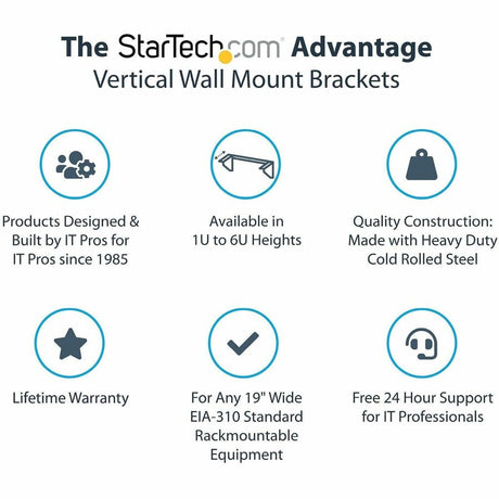 StarTech.com 2U 19in Steel Vertical Wall Mount Equipment Rack Bracket