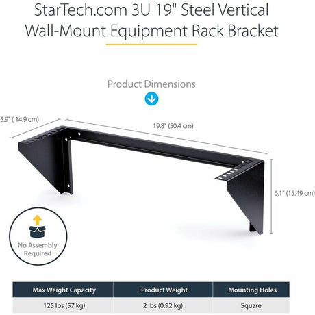 StarTech.com 3U 19" Wall Mount Vertical Rack Bracket, Patch Panel Wall Mount Bracket for AV/IT Equipment, 3U Rack for Cabinet/Server Room