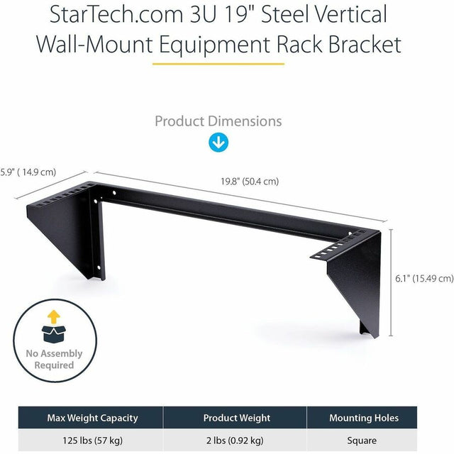 StarTech.com 3U 19" Wall Mount Vertical Rack Bracket, Patch Panel Wall Mount Bracket for AV/IT Equipment, 3U Rack for Cabinet/Server Room