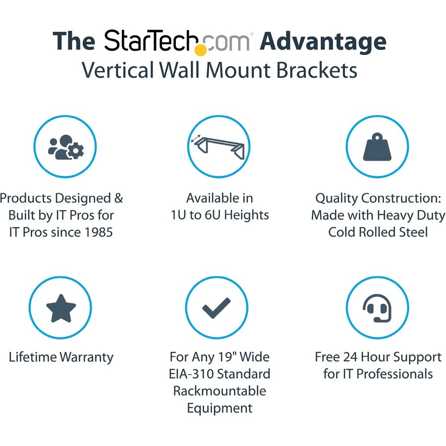 StarTech.com 1U 19in Steel Vertical Wall Mount Equipment Rack Bracket